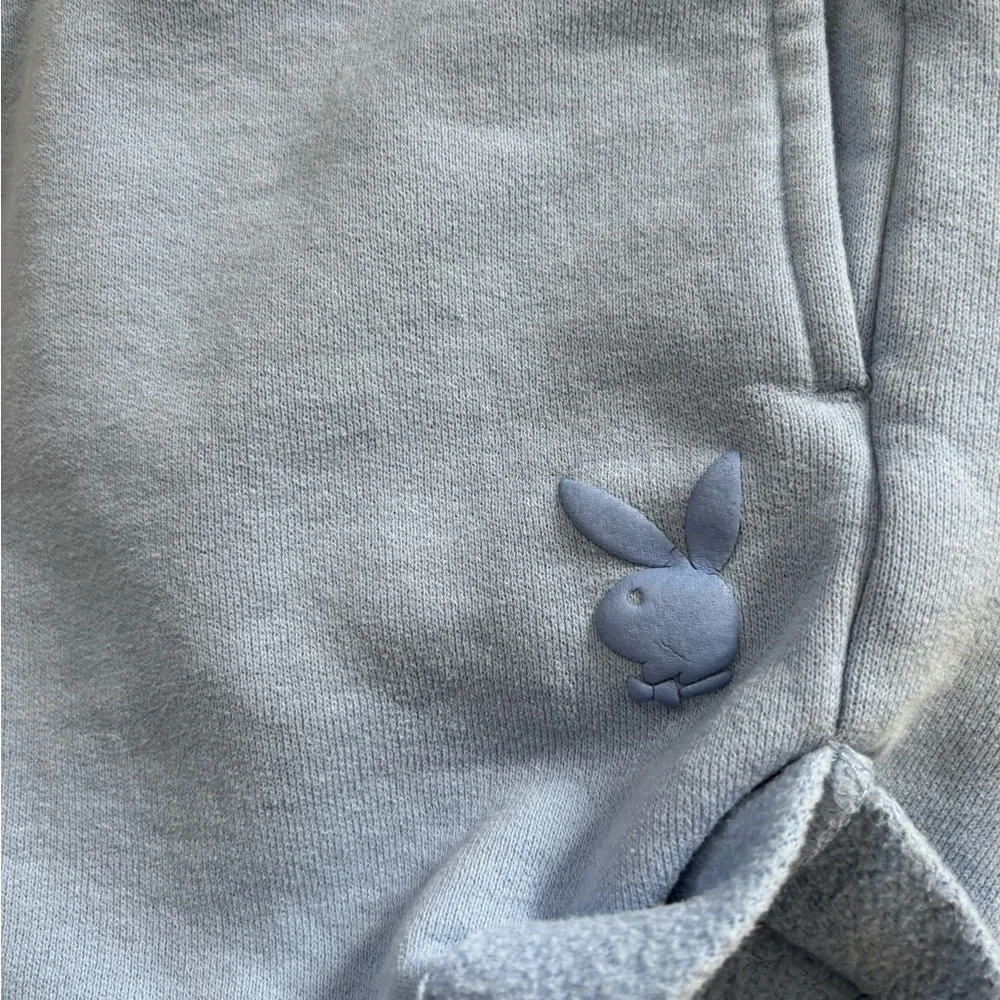 Playboy By PacSun Bunny Sweat Shorts Sz S Drawstring Pockets Med Blue Pull On
